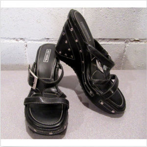 Harley Davidson Black Leather Studded Wedge Sandal